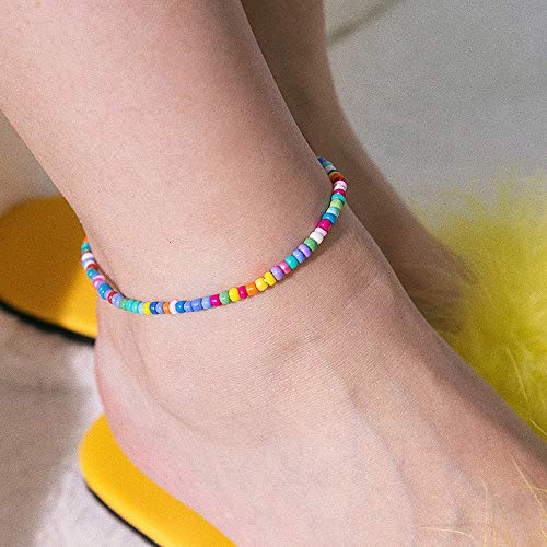 Xijin 18 Pieces Elastic Beaded Anklets For Women Girls Handmade Beach Boho Colorful Beads Ankle Bracelets Set #TOP3