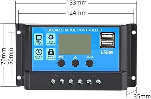 30A Solar Charge Controller,12V/ 24V Solar Panel Charge Controller,Timer Setting PWM Auto Parameter,Intelligent Regulator with 5V Dual USB Port Display Adjustable Parameter LCD Display - Image 5