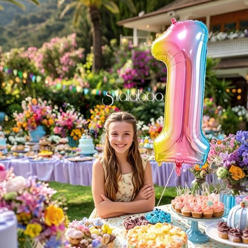 Image of Rainbow Gradient Number 1 Balloon 40 Inch Big Large Balloons 0-9 | 1st Helium Foil Mylar Number Balloons for Birthday Anniversary Party Decorations