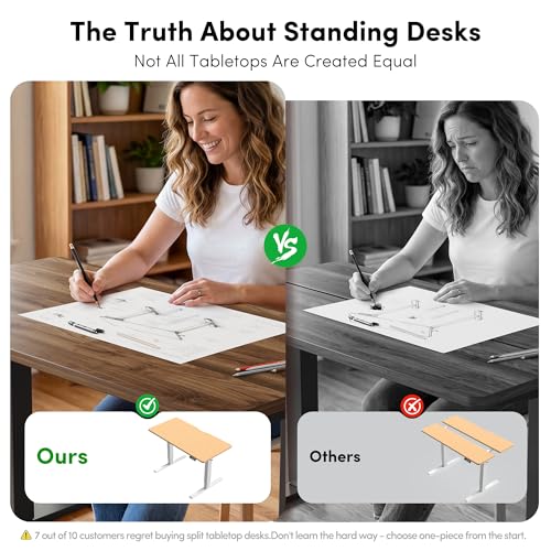 Image of FEZIBO One-Piece Standing Desk, 40 inchx24 inch Seamless Tabletop Electric Height Adjustable for Home Office, Study Rooms & Multi-Device Workstations, Black Walnut
