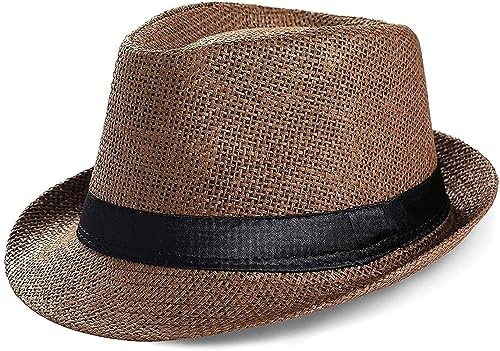 JMP Summer Cotton Jute Fedora Hat for Men Women for Travel and Beach (Brown) (Pack of 1)