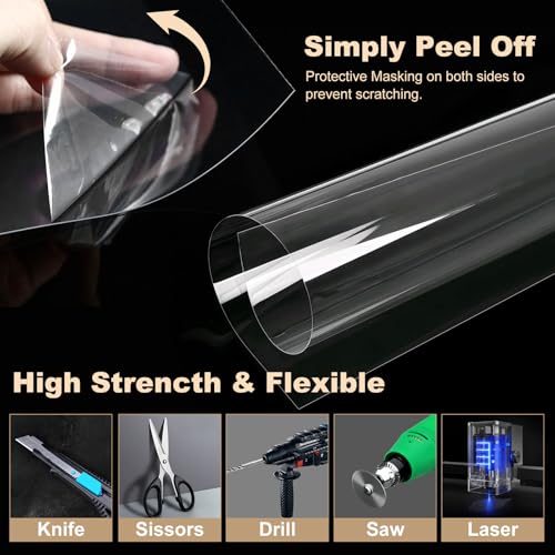 Image of Clear Flexible Plastic Sheets, Set of 10 PET Sheets 12 inchx12 inchx0.02 inch | Easy to Cut, Smooth Transparent Plexiglass Sheets for Crafting Display Painting, Replacement Frames Glass, Signs Projects