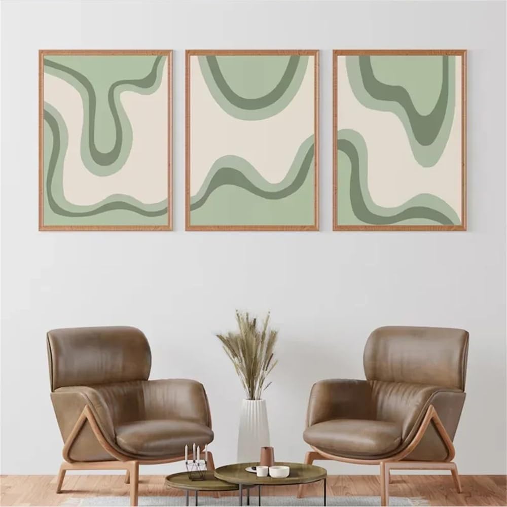 3 Pieces Poster-Green Gradient Poster Mid Century Bohemian Abstract Canvas Painting Pictures for Living Bedroom Office Home Decor Wall Art-60 * 70cm (No Frame)