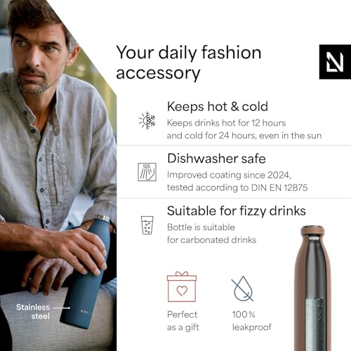 Image of LARS NYSOM Stainless Steel Insulated Water Bottle 12oz 17oz 25oz 34oz 51oz | Insulated Thermo Flask for Hot and Cold Beverages | Leakproof Drinking Bottle (Mocha Brown, 33.9 oz)