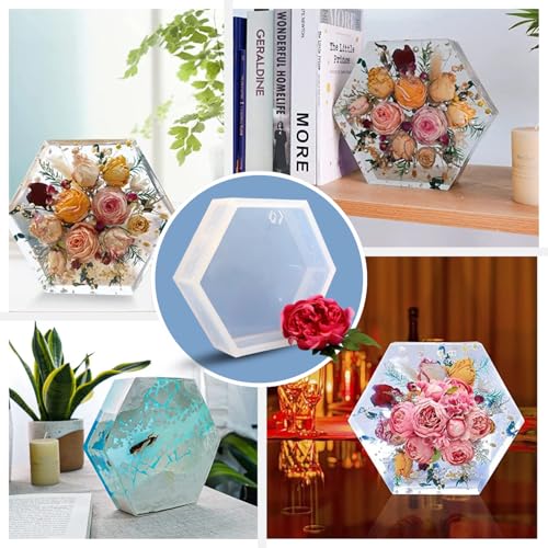 Image of Oytra Resin Art Mould Hexagon Shape for Flower Preservation Silicone Mold DIY Art Craft Casting Home Decoration & Gift Making