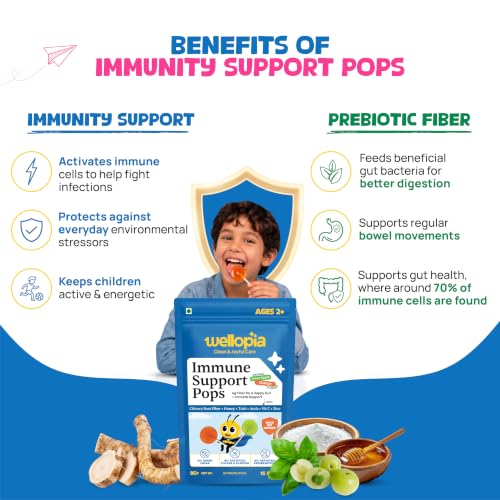 Image of Immune Support Pops for Kids, Green Apple & Orange Flavour, 4g Prebiotic Fiber, Zinc, Vitamin C & Tulsi, No Added Sugar, Ages 2+, 15 Pops (90g)