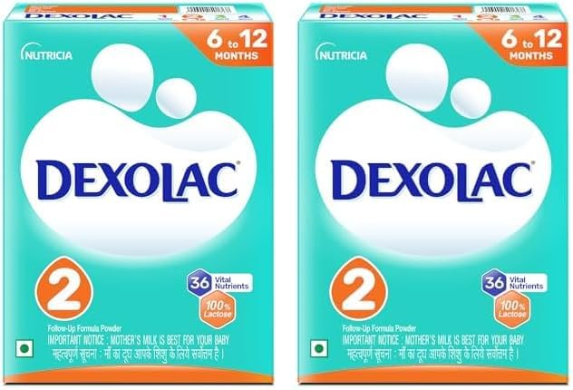Dexolac Follow Up Infant Formula Milk Powder for Babies - Stage 2 (6 to 12 months) - with 36 Vital Nutrients - 400gms - BIB Pack (Pack of 2)