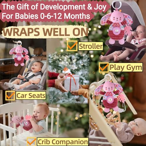 Image of Baby Crib Toys Hanging Stroller Car Seat Toy for Infant 0-2-3-4-5-6-7-8-9 Month Old, Newborn Infant Girl Gifts Carseat Sensory Rattle Crinkle Teething Teether for Babies 6-12 Month Essentials