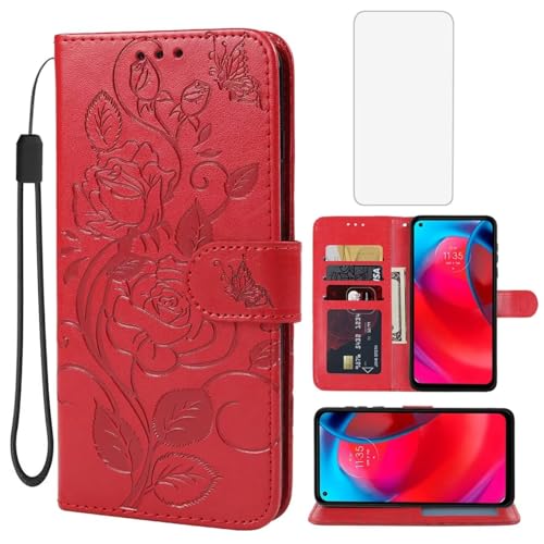 Yerebel Funda tipo cartera para Moto G Stylus 5G 2021/Motorola G Stylus 5G 2021 con protector de pantalla de vidrio templado, funda de cuero con tapa para tarjetas de crédito para Motorola Moto G