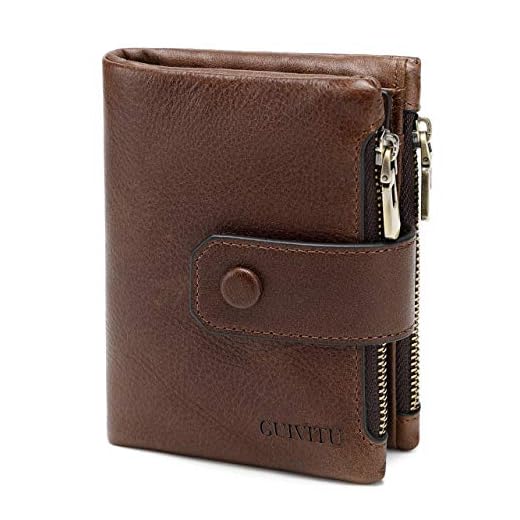 GUIVITU Plånbok män läder smal plånbok för män RFID skydd plånbok stor män plånbok med myntfack plånbok för gåvor, BRUN, M, modern
