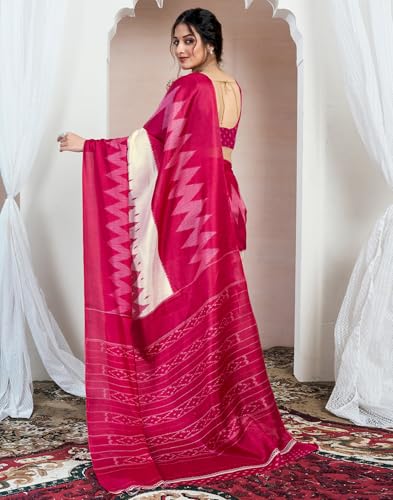 Image of SIRIL Women's Cotton Printed Saree With Unstitched Blouse Piece
