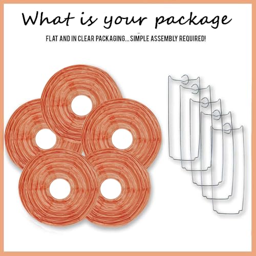 Image of 12 Inch Peach Round Paper lantern,Chinese Japanese Pendant Lamp Shade(Set of 5, Peach)