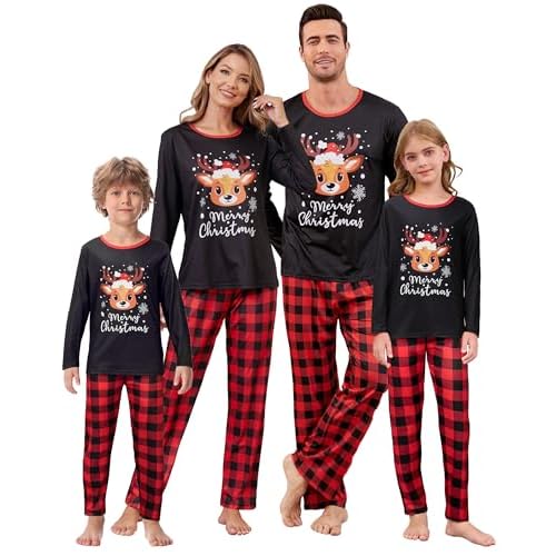 VENTELAN Family Matching Christmas Pajamas Set Holiday Santa Claus Sleepwear Xmas PJS Set for Couples and Kids Kids 2T Xmas Deer