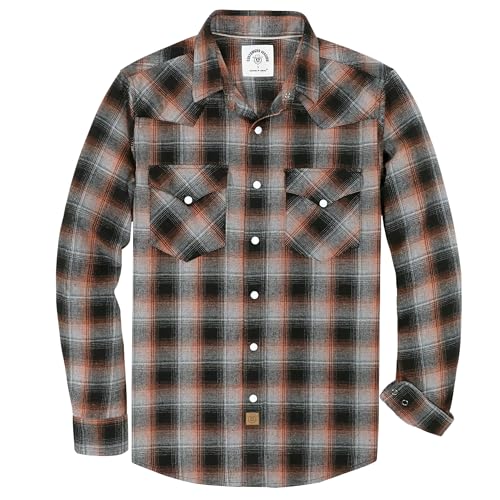 Dubinik Flannel Shirt for Men Western Cowboy Pearl Snap Shirts for Men Long Sleeve Vintage Buttons Down Plaid Shirt