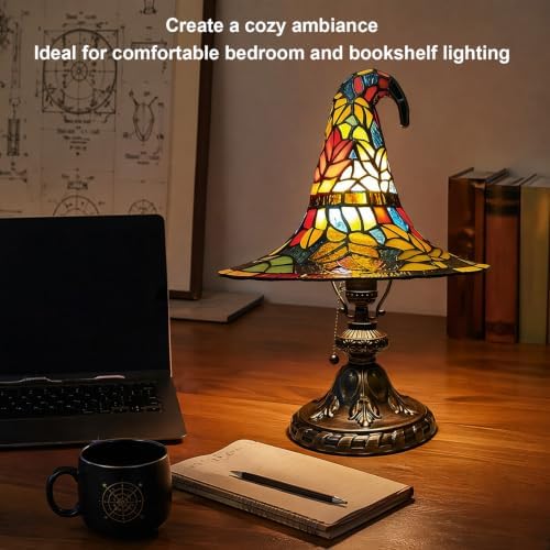Stained Glass Witch Hat Lamp, Retro Resin Gothic Witch Hat Night Light - 2