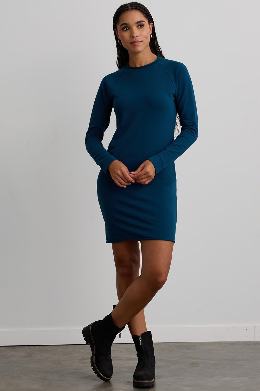 Fair Indigo Women's Organic French Terry Long Sleeve Sweatshirt Dress - Image 3