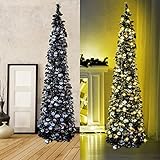 Black Halloween Christmas Tree with 50 Lights,5ft Pop Up Artificial Collapsible Pencil Tinsel Trees