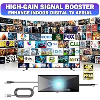TV Antenna Amplifier 25dBi High Gain Signal Booster – Adjustable Gain & Auto Timer, Low Noise USB Powered, Digital Indoor HDTV Antenna, 4K 1080P ATSC VHF/UHF, Works with All Antennas