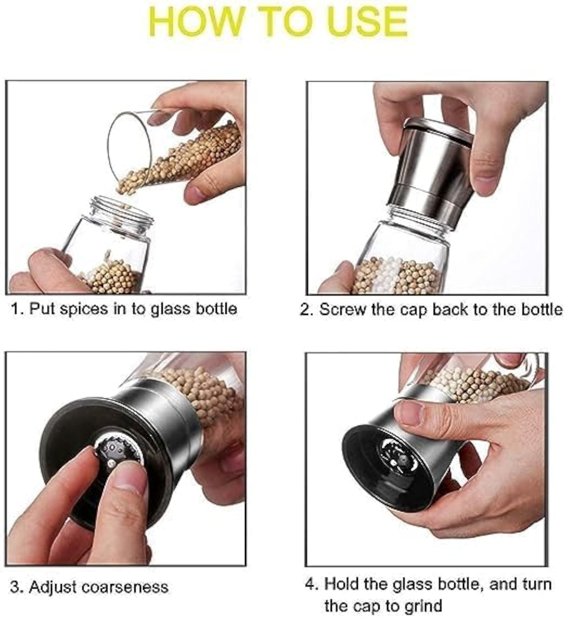 Mini Pot Salt Pepper Shaker Set with Adjustable Coarseness