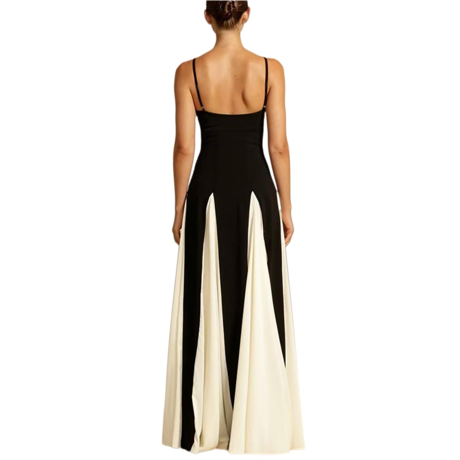 Vestito Donne Elegante Pavimento Lunghezza Maxi Abito Scivolante Splice da Sera Formale Festa Sposa Ospite Chic Vestiti-Black-XL