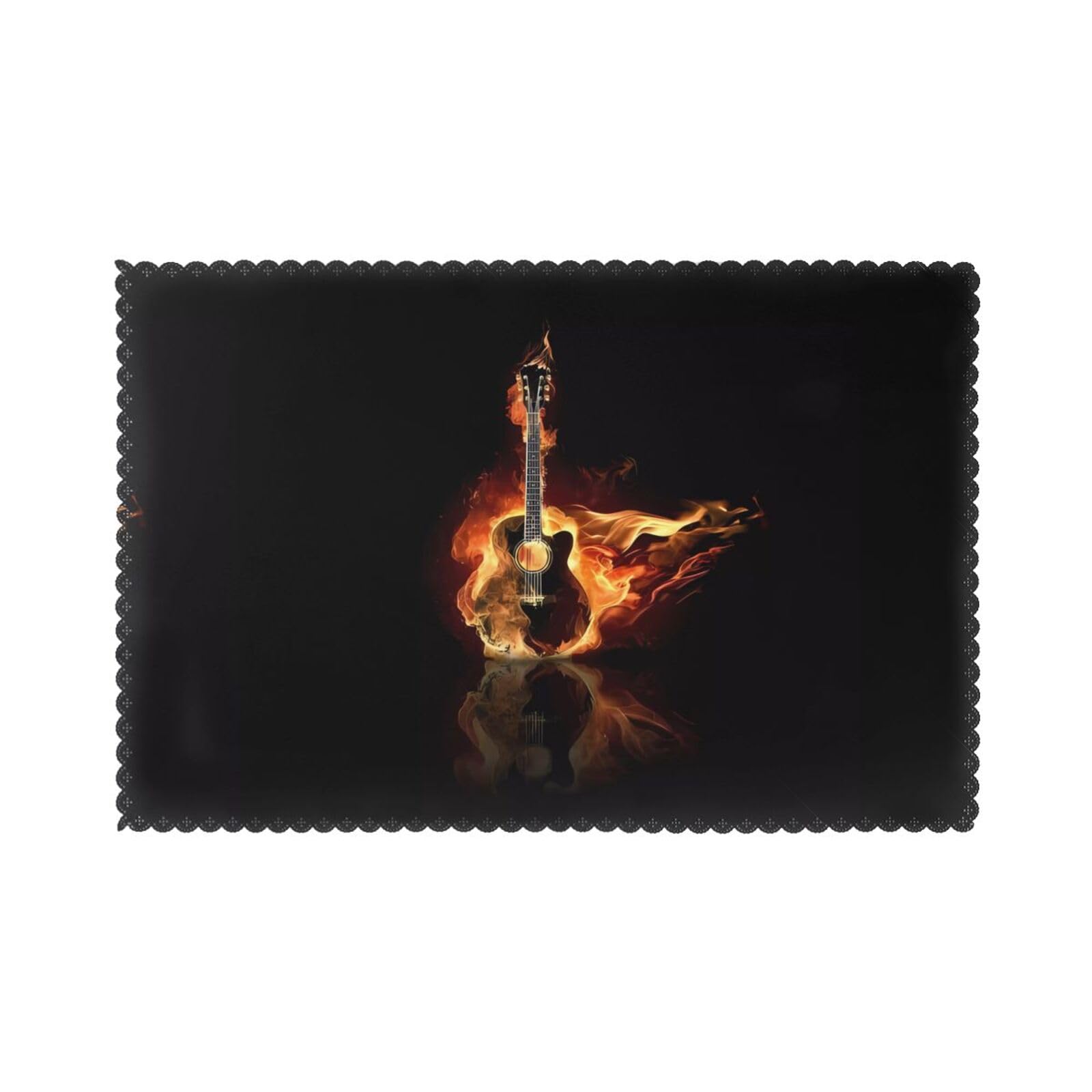 YYHWHJDE Fire Guitar Prints Placemats Set of 6 12x18in - Durable Table Layers with Heat Resistance & Customizable Prints