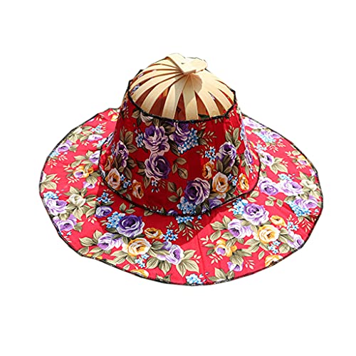 Abanico plegable de bambú con sombrero para mujer miniatura 7
