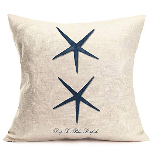 Qinqingo Ocean Nautical Theme Set Of 4 Cotton Linen Marine Life Blue Seahorse Crab Coral Starfish Throw Pillow Cases Couch Sofa Home Decorative Cushion Cover 18"X18" (Gq002) #TOP2