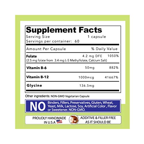 Our Daily Vites L-Methylfolate B Complex Cofactors & Essential Amino Acids (2.5Mg) - Active Folate, Methylated B12 Methylcobalamin, B6 And Glycine - 60 Count #TOP7