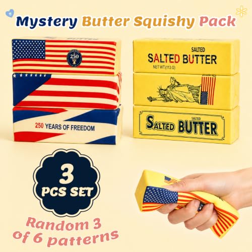 Butter Squishy Blind Box 3 Pack, 6 USA Patterns, Slow Rising Stress Toy | Fresh-baked butter scent, solid PU core – no liquid mess. Soft, portable, for daily calm. - image 2