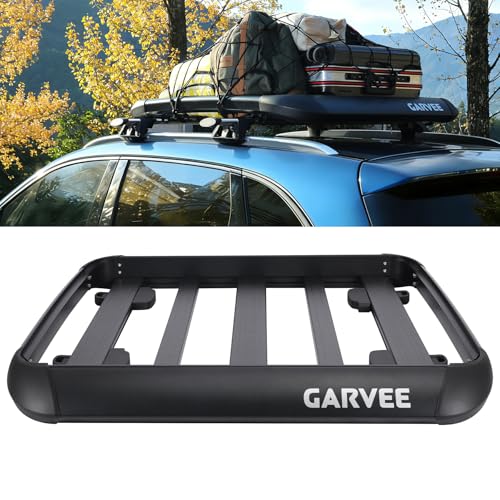 GarveeLife 47" Universal Roof Rack Carrier Basket, Anti-Rust Aluminum Lightweight Roof Cargo Basket, Vehicle Cargo Carrier 200LBS Capacity Rooftop wit
