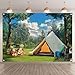 Swepuck 7x5ft Fabric Camping Backdrop Wild Forest Natural Scenery Tent Mountain Lake Photography Background Outdoor Adventure Party Decorations Photo Banner Props