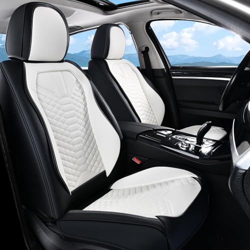 Image of Coverado Car Seat Covers, Front Seat Cover, Waterproof Nappa Leather Seat Covers for Cars, 2 Pack Driver Car Seat Protectors, Automotive Seat Covers Universal Fit for Most Cars, Black&White