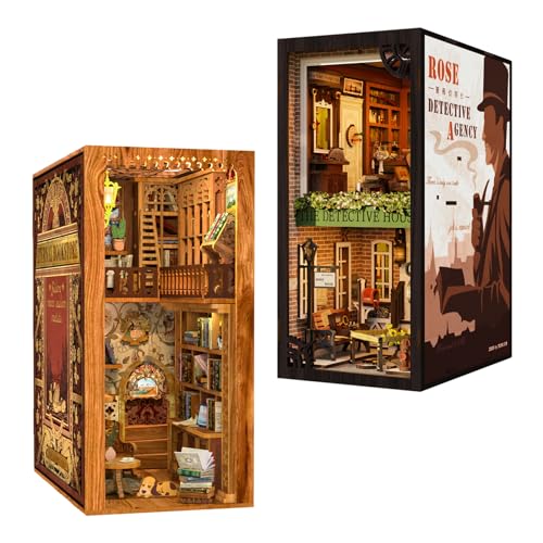 CUTEBEE DIY Book Nook Kit with Dust Cover, DIY Wooden Miniature House Kit Bookshelf Insert Booknook...