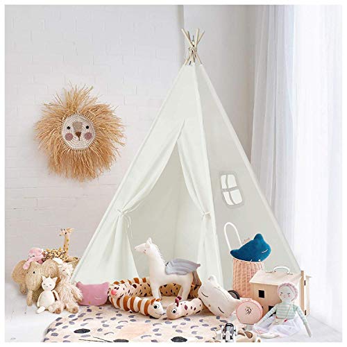 UKadou Kids Teepee Tent for Kids, Teepee Tent for Girls Boys, Canvas Fabric Tent with Stabilizer Kids Teepee for Indoor & Outdoor use
