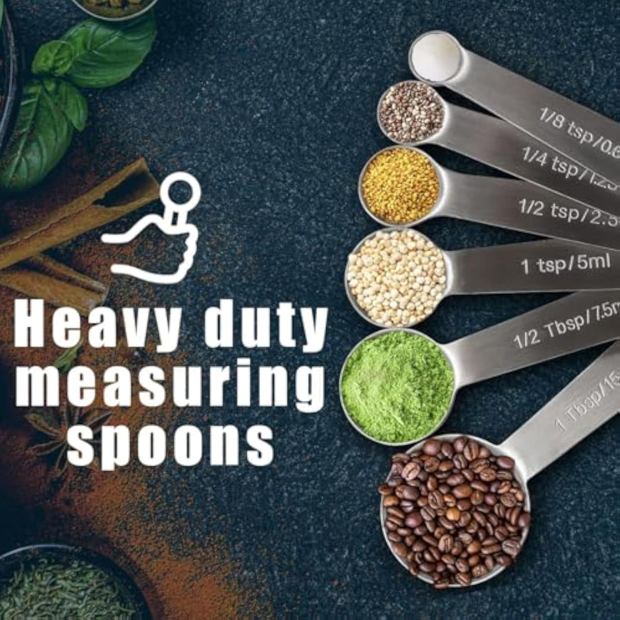 6Pcs Measuring Spoons, Stainless Steel Kitchen Tools with Measurement Markings