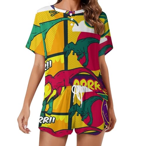 Pyjama dinosaure femme en tissu léger premium avec short d'été