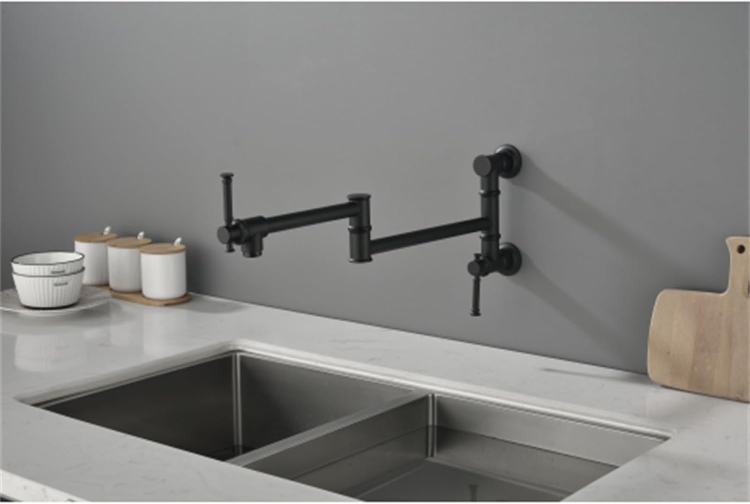 Wall Mounted Pot Faucet, Modern Brass Filler Double Attachment Wall Mounted Folding Suitable for Kitchen Bathroom Sink