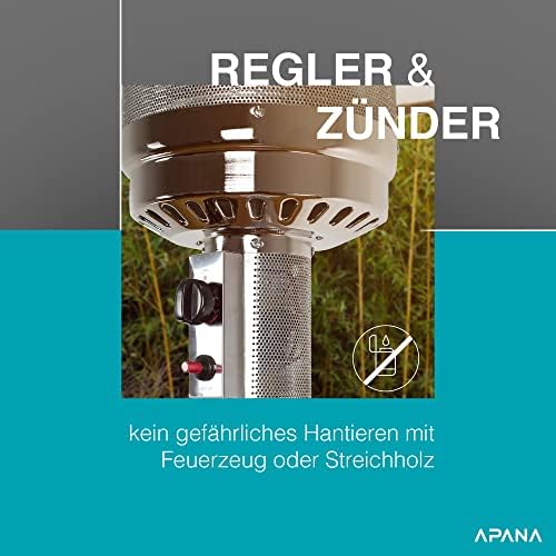 Bild 1 - APANA 14 kW Gas Heizpilz Bellamente ONE – Terrassenheizer mit Abschaltautomatik, Umkippsicherung, Gasheizstrahler für außen, Schwarz, Outdoor Heizstrahler, Transportrollen Balkon Garten