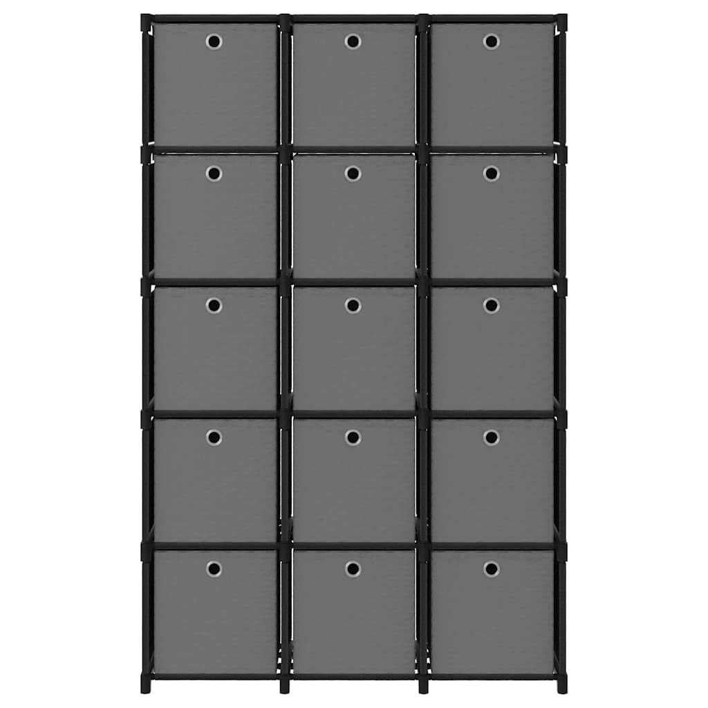 Estantería con 15 cajas, color negro, 103 x 30 x 175,5 cm | Divisor versátil para sala de estar y oficina, construcción robusta de acero y poliéster con inserciones de tela.