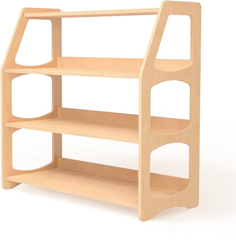 WOOD&ROOM Montessori - Estantería esquinera de madera de 3 niveles para niños pequeños, almacenamiento de libros para aula, organizador de estantes