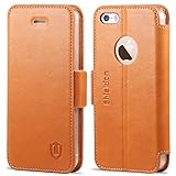 iPhone SE Case, iPhone 5s Case, SHIELDON Genuine Wallet iPhone 5S Leather Case [Card Slot] [Flip] [Kickstand] All Purposes Protective Case [Slim Fit] for iPhone 5/5S/SE - Brown