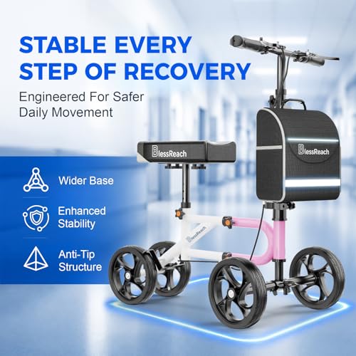Image of BlessReach Lightweight Knee Scooter for Adults for Foot Injuries,Knee Pad | 300lbs Foldable Leg Knee Scooter, 8'' Rubber Wheels, Dual Brake, Adjustable Height, Crutch Alternative for Ankle Recovery