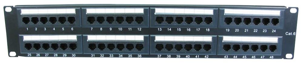 Patch Panel, CAT 6, 2U, 48 porte, Connettori per pannelli patch, Qtà X 1