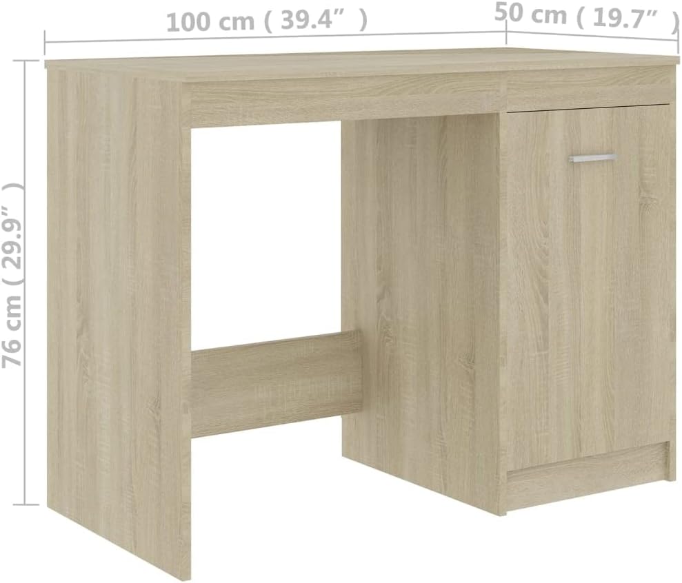 vidaXL Desk, Standing Computer Desk with Shelves, Home Office Desk, Workstation for Living Room, Scandinavian Style, Sonoma Oak Engineered Wood