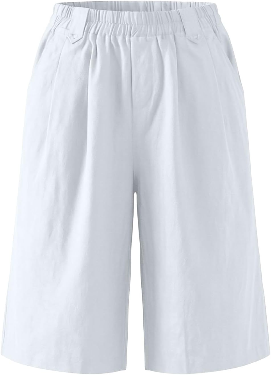 Linen Bermudas for Women 2026 Pleated Capris Comfy Loose Fit Wide Leg Shorts Casual Trouser Pants with Pockets