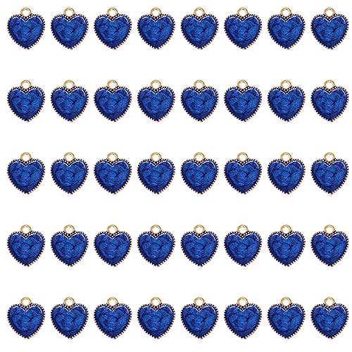 Honbay 40PCS Enamel Alloy Charms Pendant Dainty Cute Love Heart Shaped Pendants Valentine's Day Pendant Bead Charms for Keychains Earrings Bracelets Necklaces Jewelry Making and DIY Crafts (Blue)