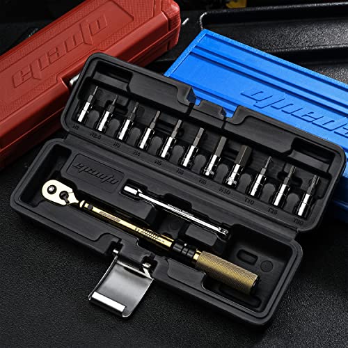 Epauto Bike Tool 1/4 Inch Drive Click Torque Wrench Set (2 To 20 Nm), Hex/Torx Bit Socket Extension Bar Bicycle Maintenance Kit, Gold #TOP2