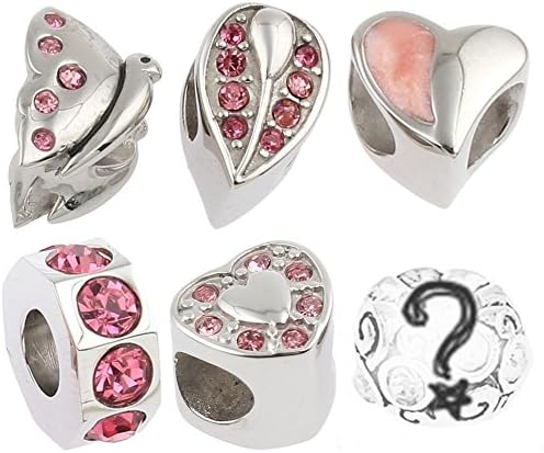 Pink Rhinestone Charms for European Charm Bracelets Stainless Steel Butterfly Hearts