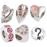 Pink Rhinestone Charms for European Charm Bracelets Stainless Steel Butterfly Hearts