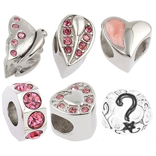 Pink Rhinestone Charms For European Charm Bracelets Stainless Steel Butterfly Hearts #TOP1